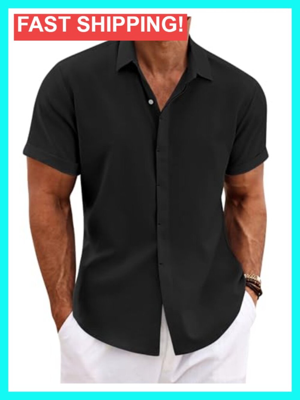 Men's Linen Short Sleeve Button Down Shirt Casual Summer Beach Wedding Top